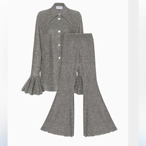 SLEEPER Lurex lounge suit set silver outfit bell bottoms blouse pajamas M